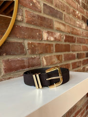 Dedra Dark Brown Suede Gold Buckle Belt
