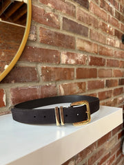 Dedra Dark Brown Suede Gold Buckle Belt
