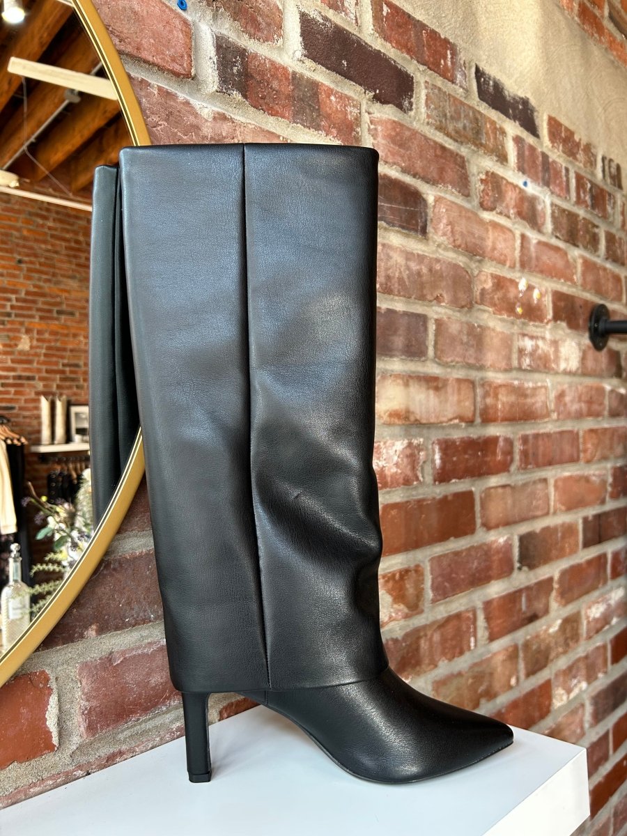 Faye Black Leather Fold Over Boot