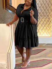 V-neck Lapels A-line Mini Dress