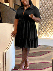 V-neck Lapels A-line Mini Dress